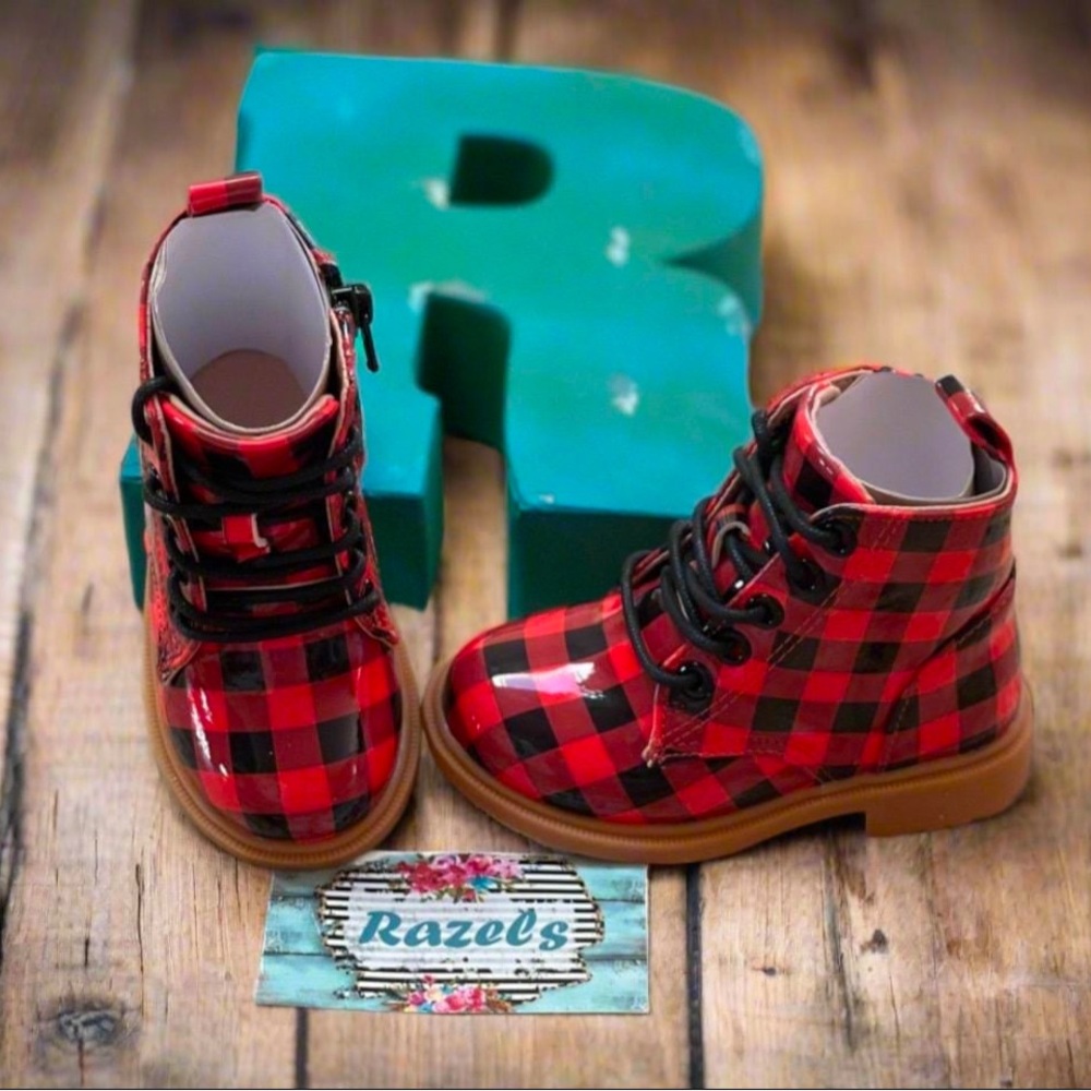 Kids BUFFALO PLAID BOOTS, Buffalo Check Boots, Kids Toddler Christmas Boots
